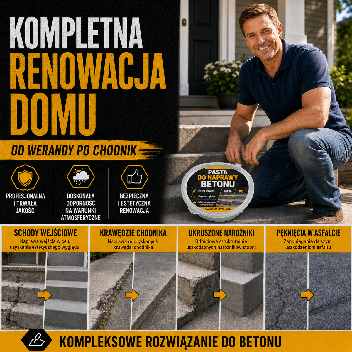 Klej do betonu do naprawy schodów – Idealny do schodów, podjazdów i tarasów