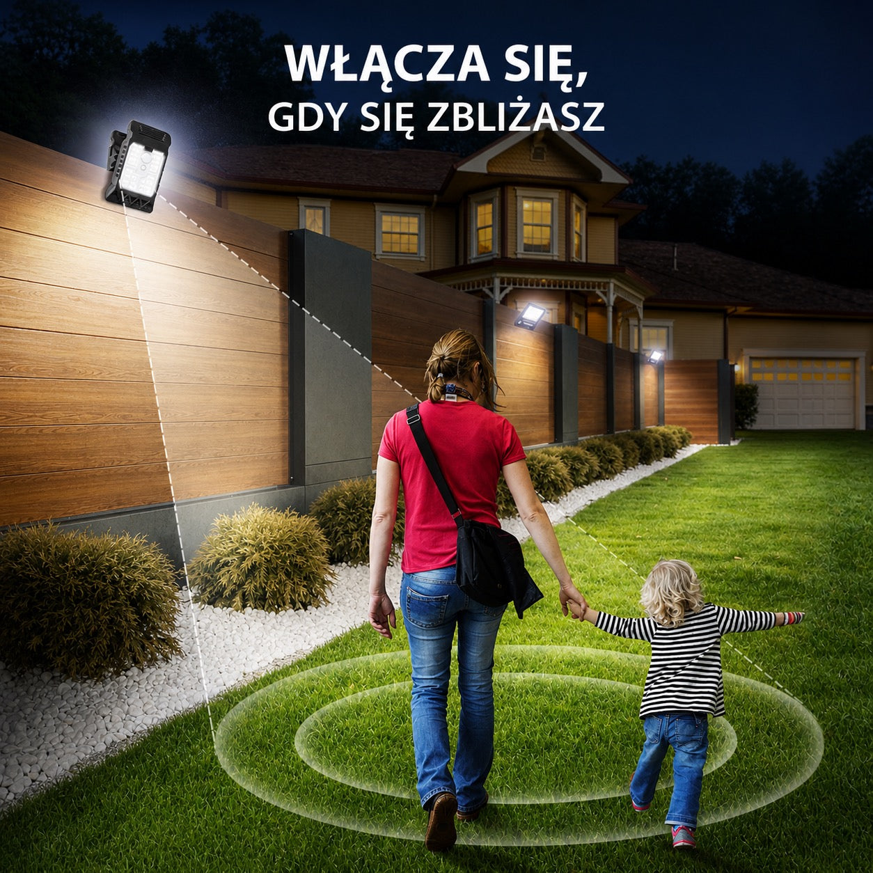 Lampa zewnętrzna solarna z czujnikiem ruchu i mocowaniem na klips