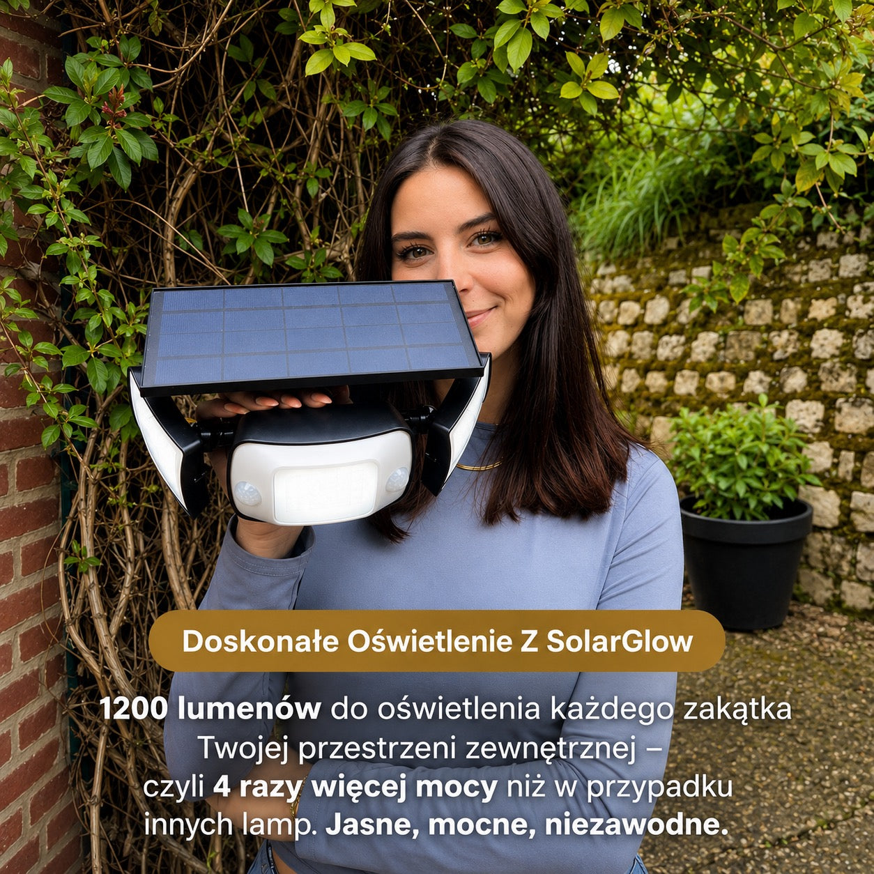 SolarGlow - Zewnętrzna lampa solarna z czujnikami ruchu