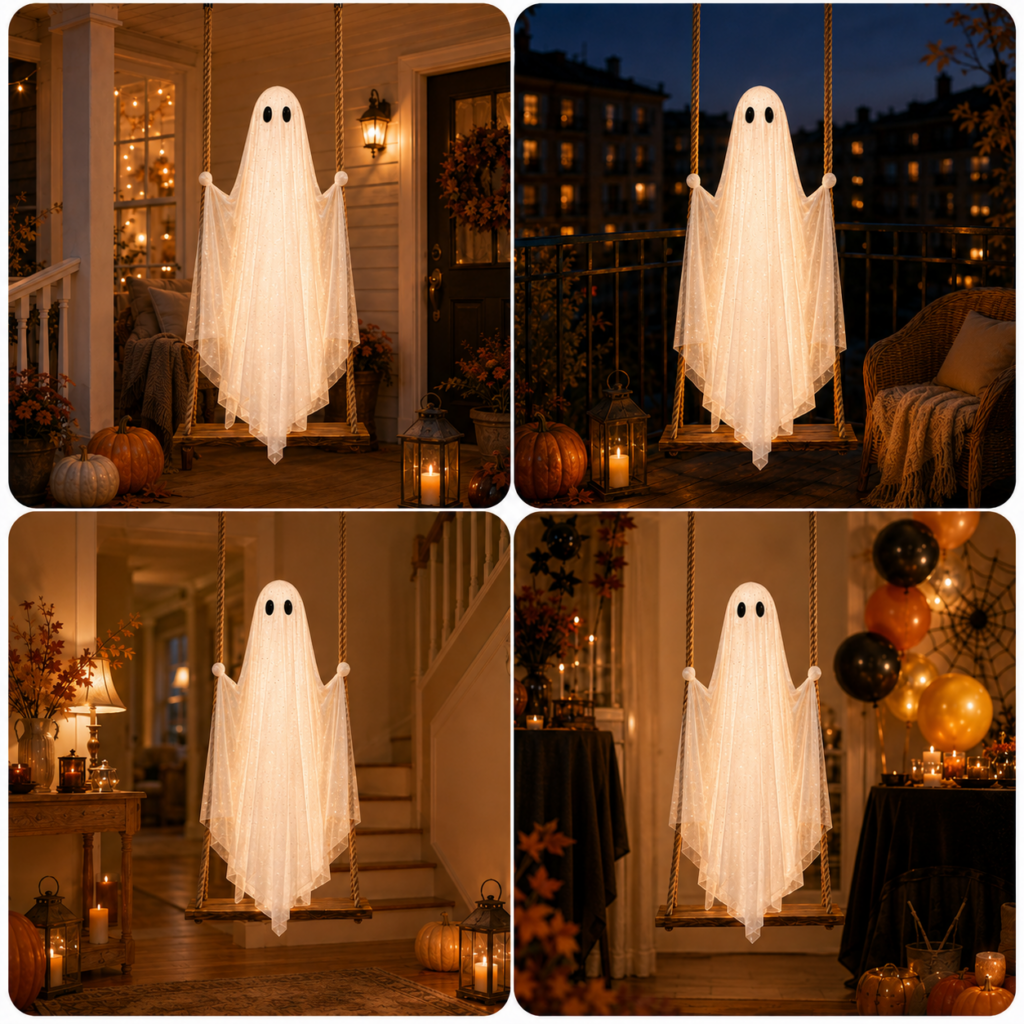 Huśtawka z duchem z oświetleniem LED – tegoroczna nowość na Halloween!