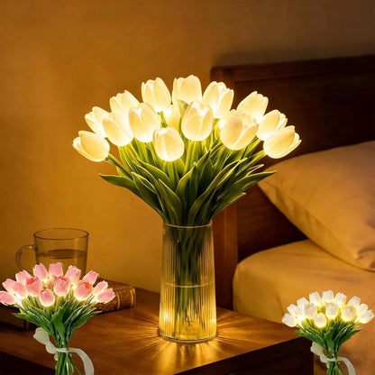 Romantyczna lampa LED tulipany – Zasilane bateriami tulipany LED łączące dekorację kwiatową z delikatnym oświetleniem nastrojowym