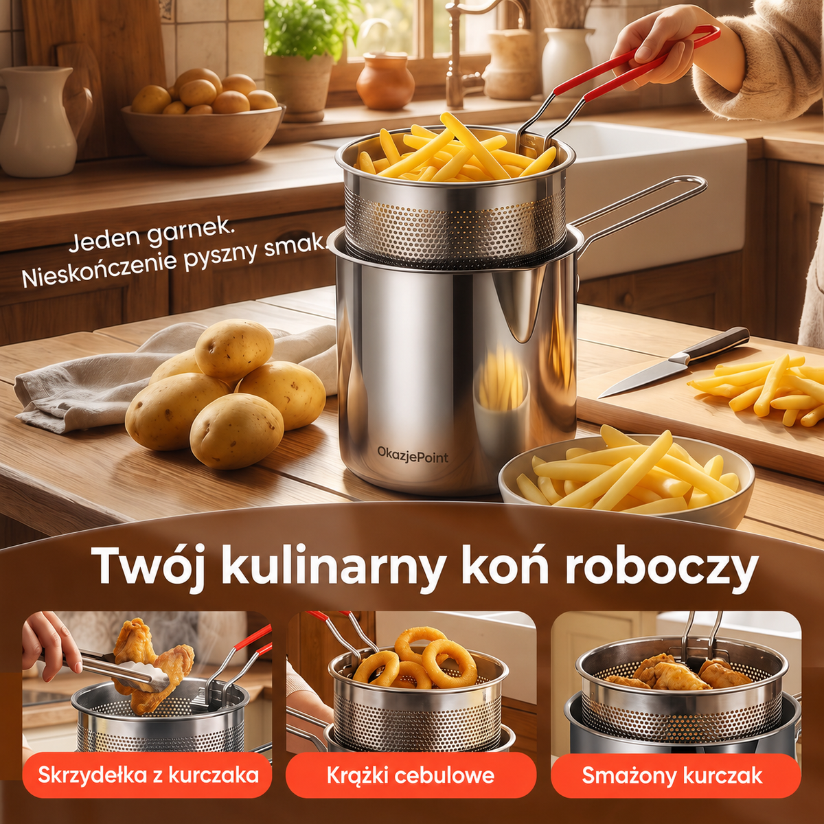 Wielofunkcyjna frytkownica – Smażenie, pieczenie, gotowanie i duszenie w jednym garnku