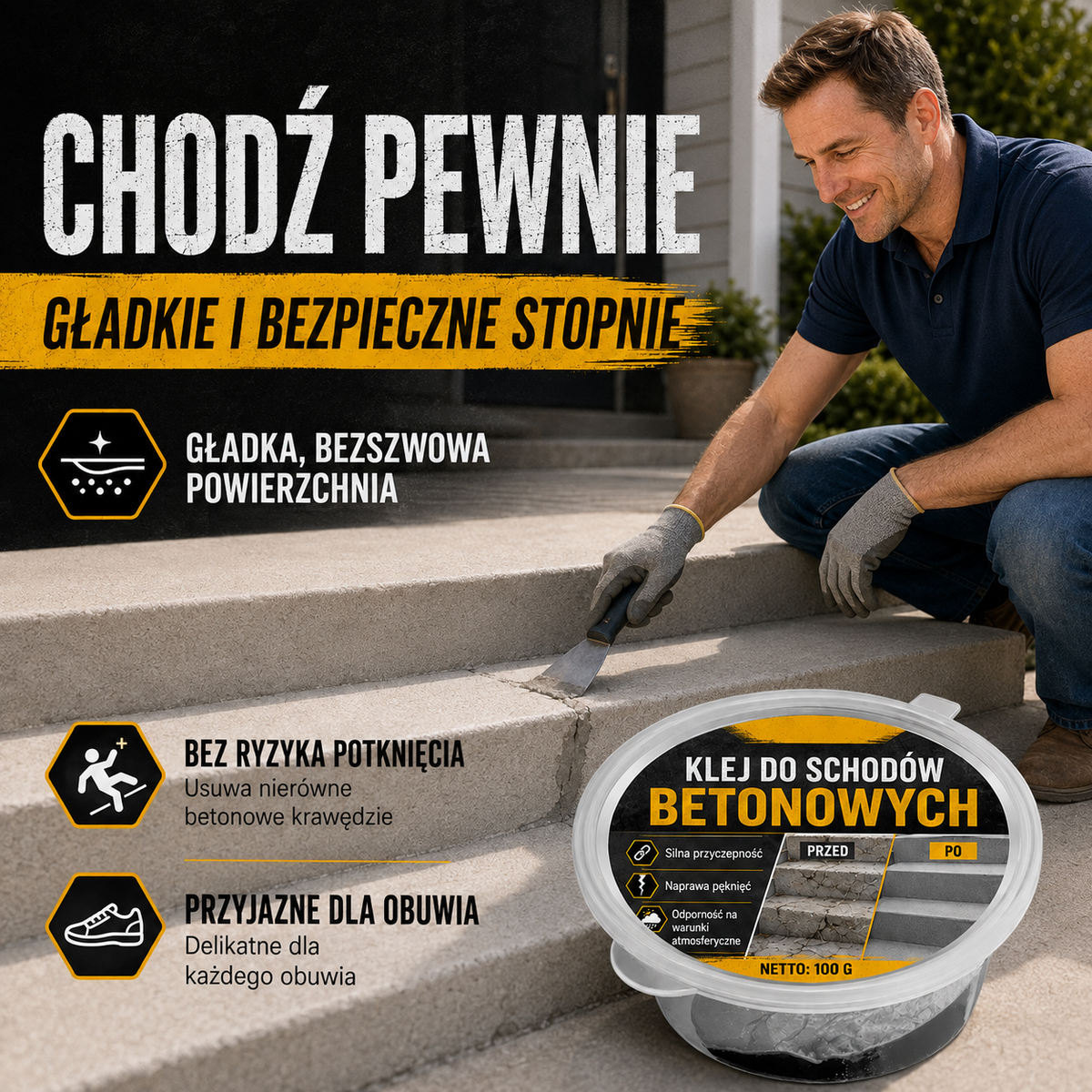 Klej do betonu do naprawy schodów – Idealny do schodów, podjazdów i tarasów