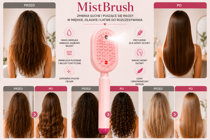 MistBrush – Elektryczna szczotka z rozpylaczem nanomgiełki, masażem skóry głowy i technologią anti-frizz dla bardziej miękkich i lśniących włosów