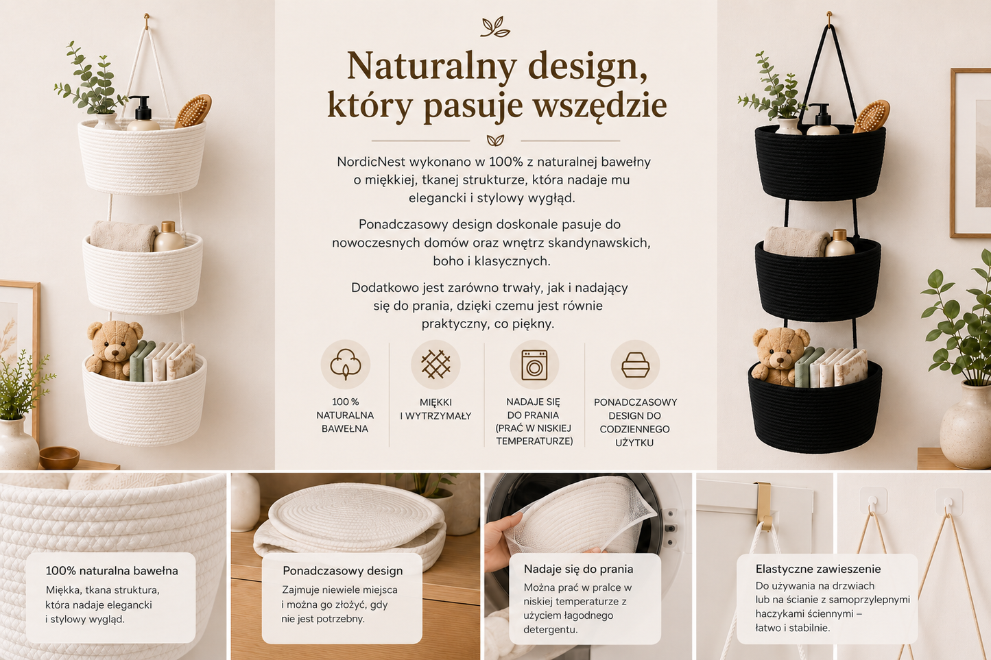 NordicNest – Wiszący kosz do przechowywania