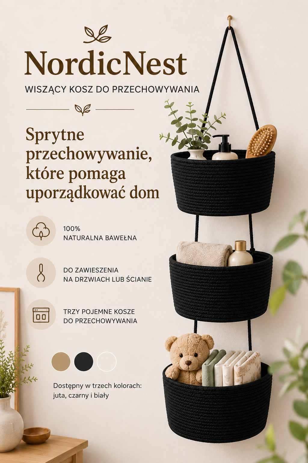 NordicNest – Wiszący kosz do przechowywania