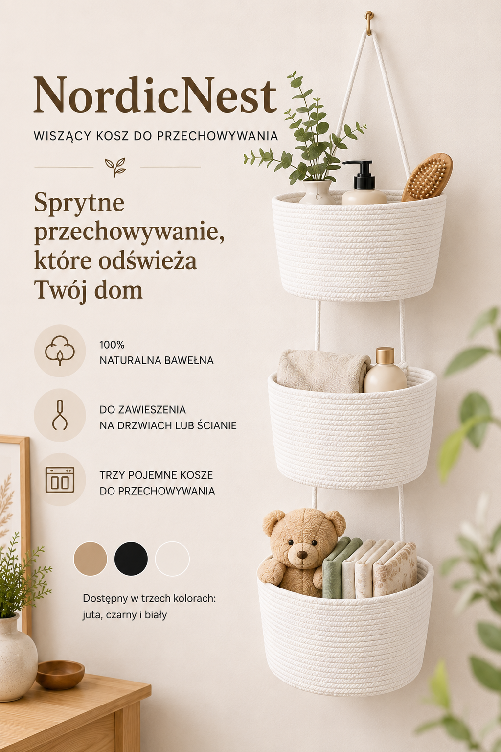 NordicNest – Wiszący kosz do przechowywania