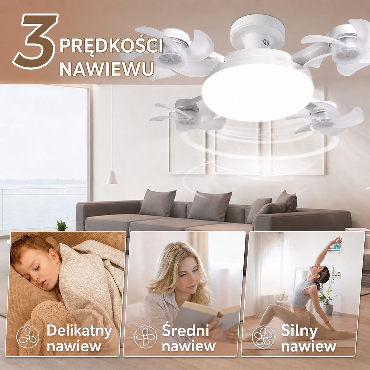 BreezeFlow – Wentylator sufitowy z oświetleniem LED i pilotem
