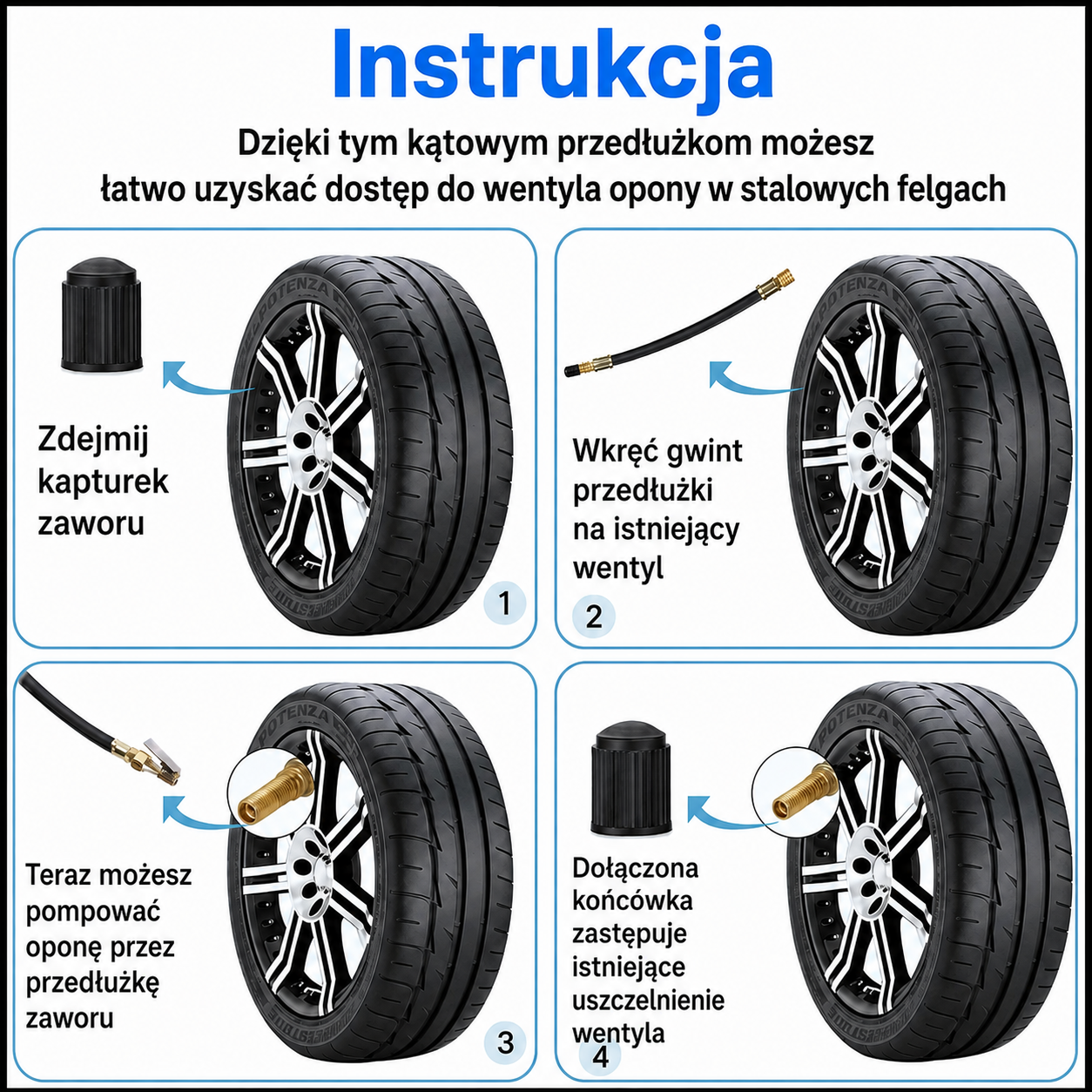 Uniwersalne przedłużenie zaworu