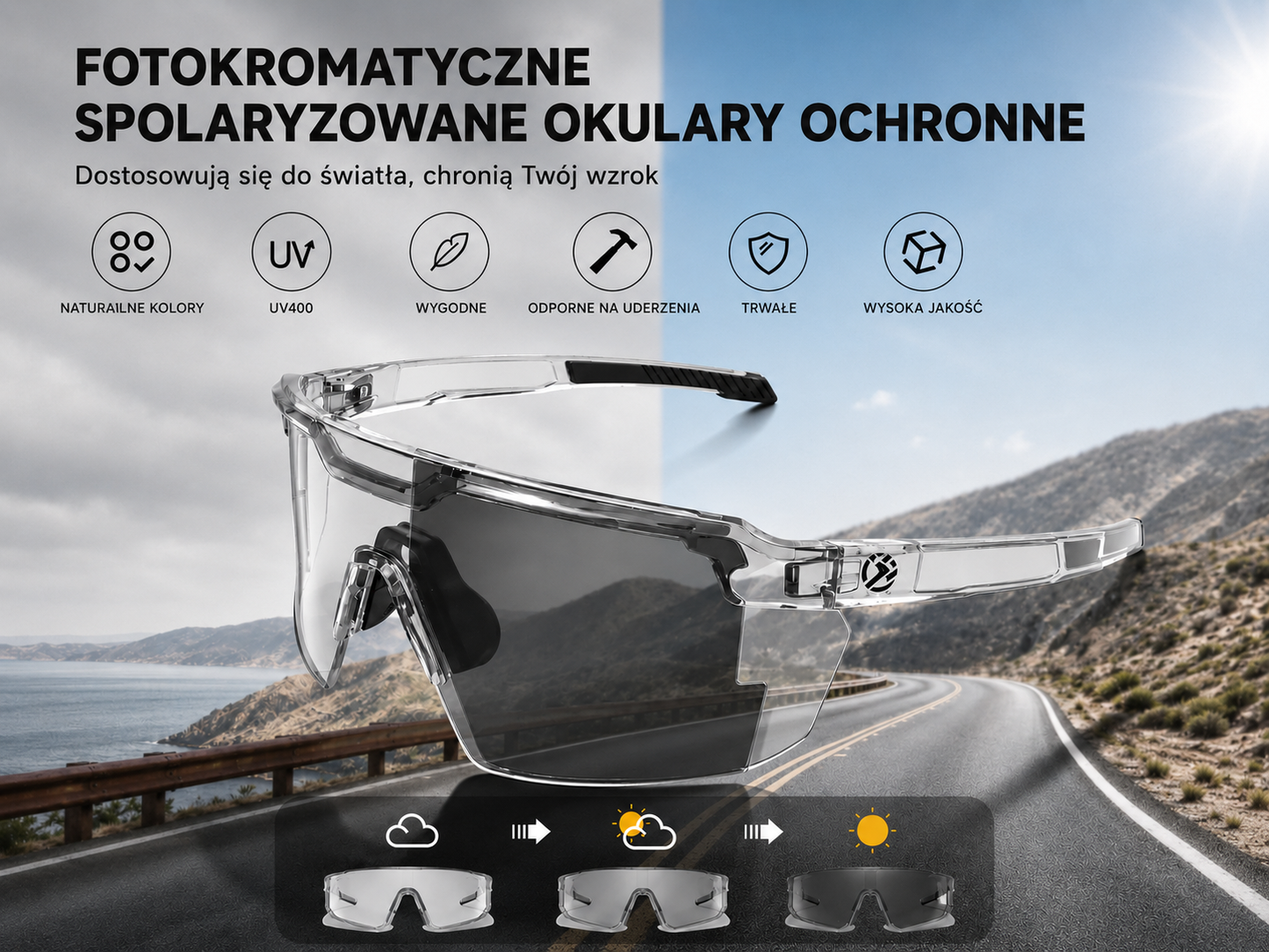 Okulary przeciwsłoneczne z adaptacyjnymi soczewkami