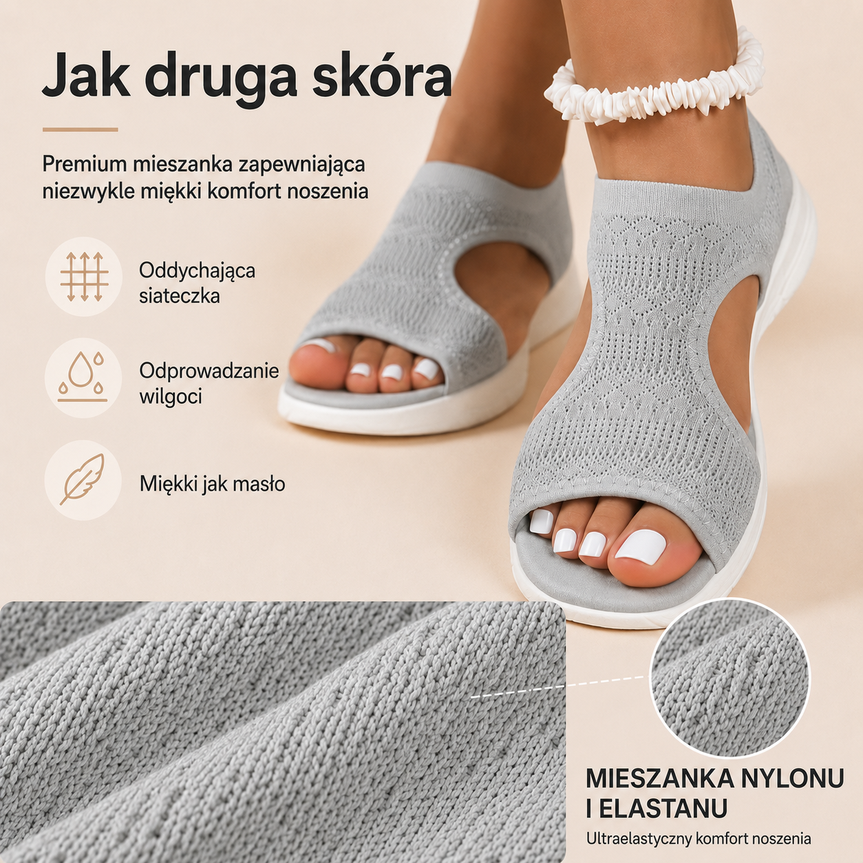 Wygodne, oddychające płaskie sandały
