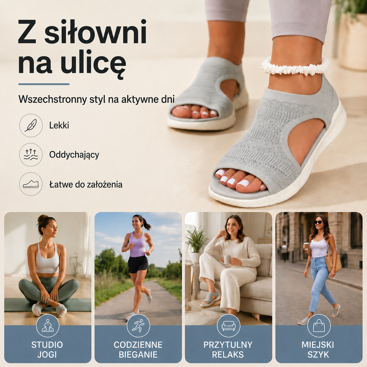 Wygodne, oddychające płaskie sandały