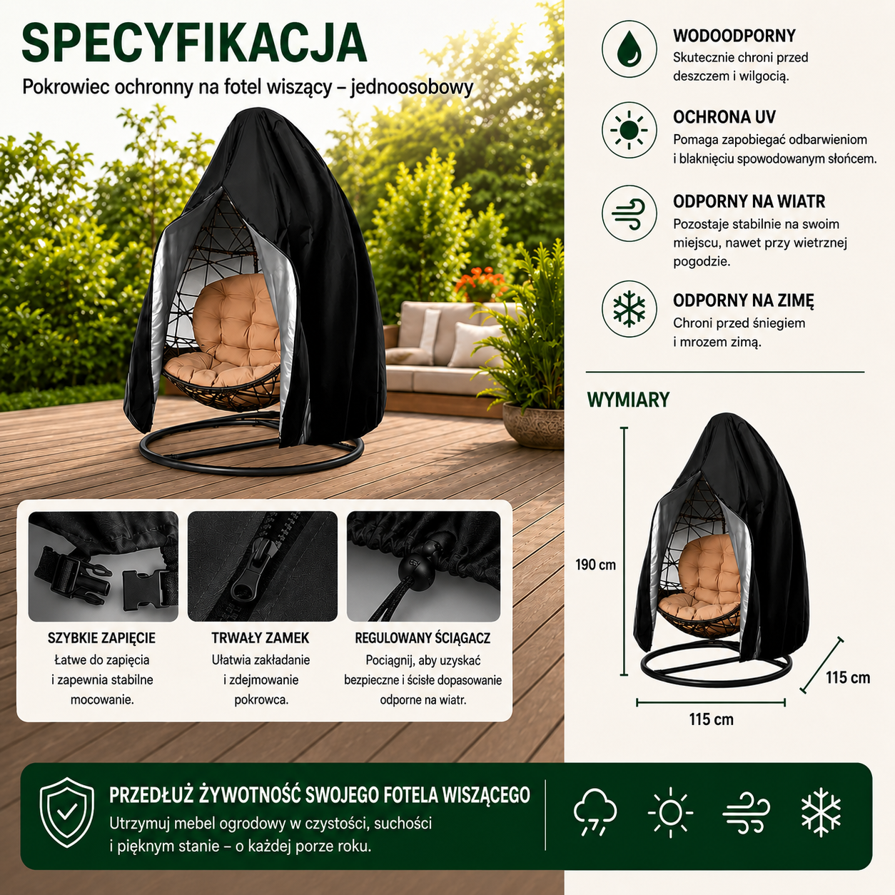 Wodoodporny pokrowiec na fotel kokon