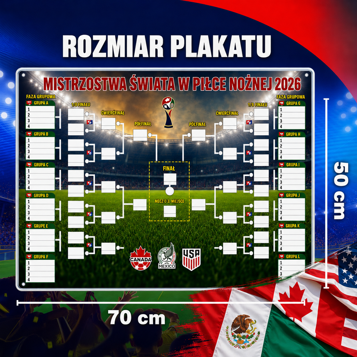 Plakaty z terminarzem Mistrzostw Świata 2026 – Wypełniaj, obstawiaj i śledź całe mistrzostwa