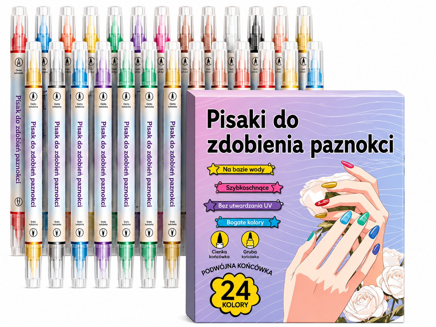 Dwustronny Zestaw Pisaków do Zdobienia Paznokci