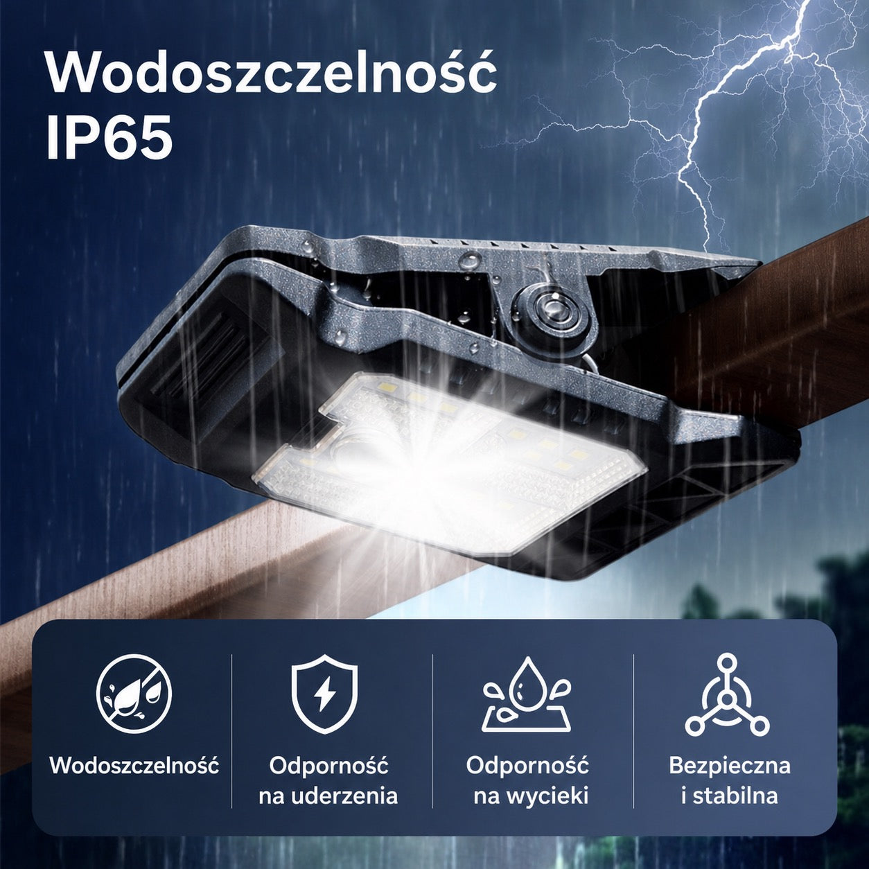 Lampa zewnętrzna solarna z czujnikiem ruchu i mocowaniem na klips