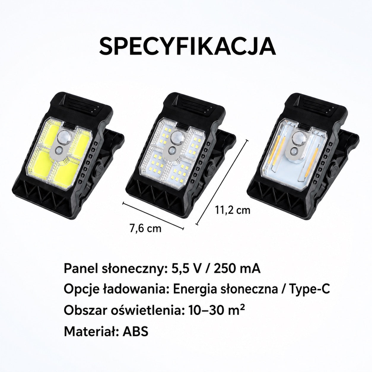 Lampa zewnętrzna solarna z czujnikiem ruchu i mocowaniem na klips