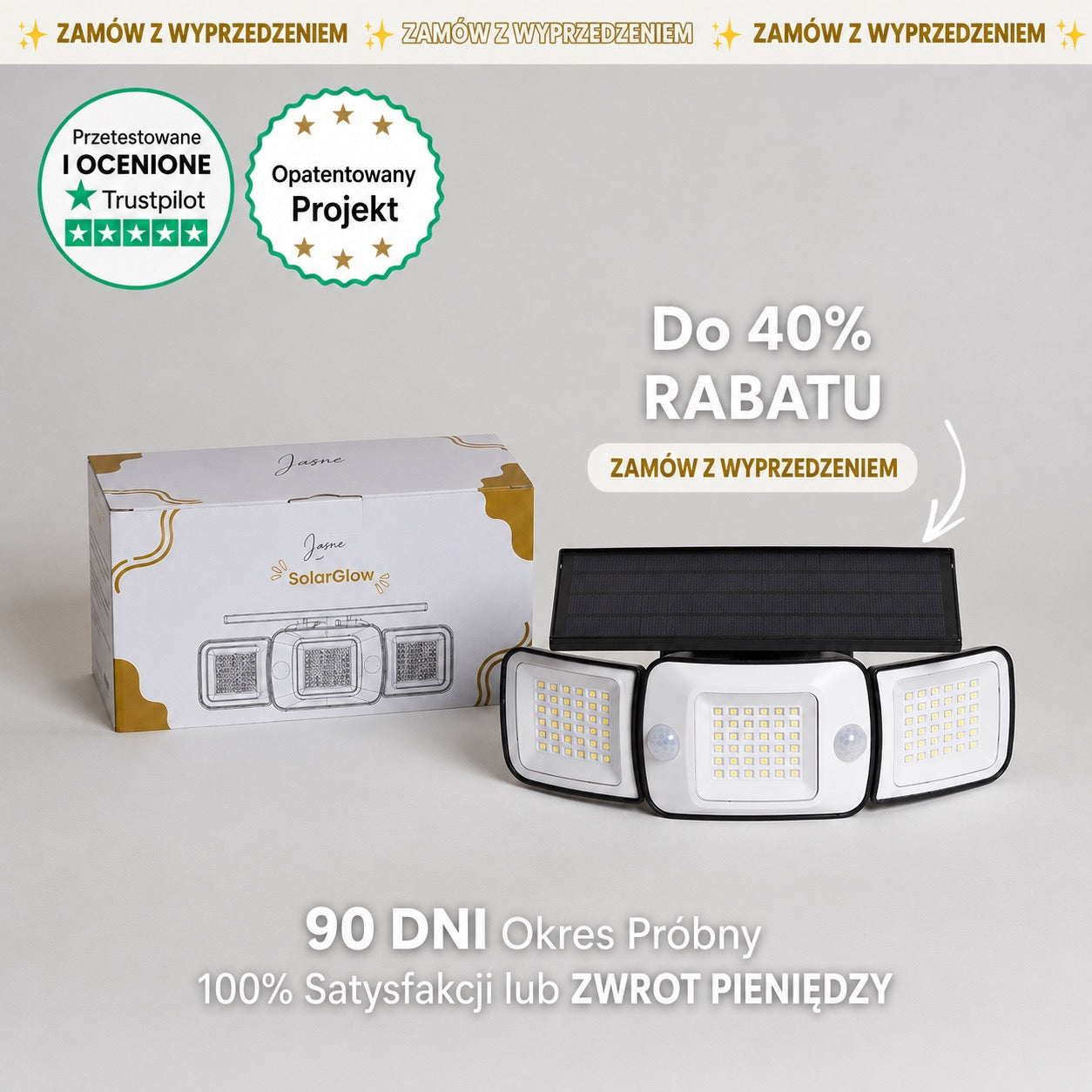SolarGlow - Zewnętrzna lampa solarna z czujnikami ruchu