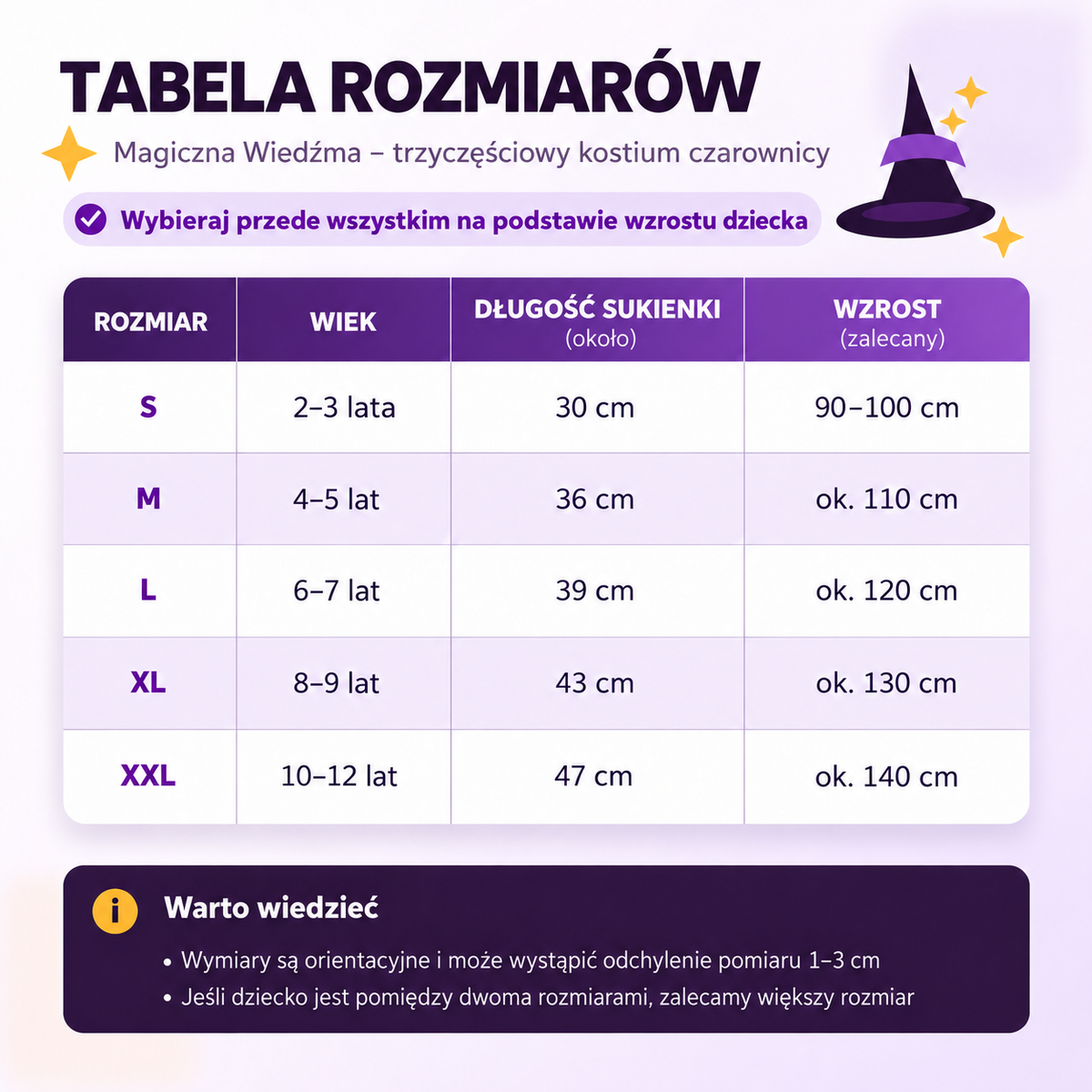 Magiczna Wiedźma – Trzyczęściowy kostium wiedźmy dla dzieci