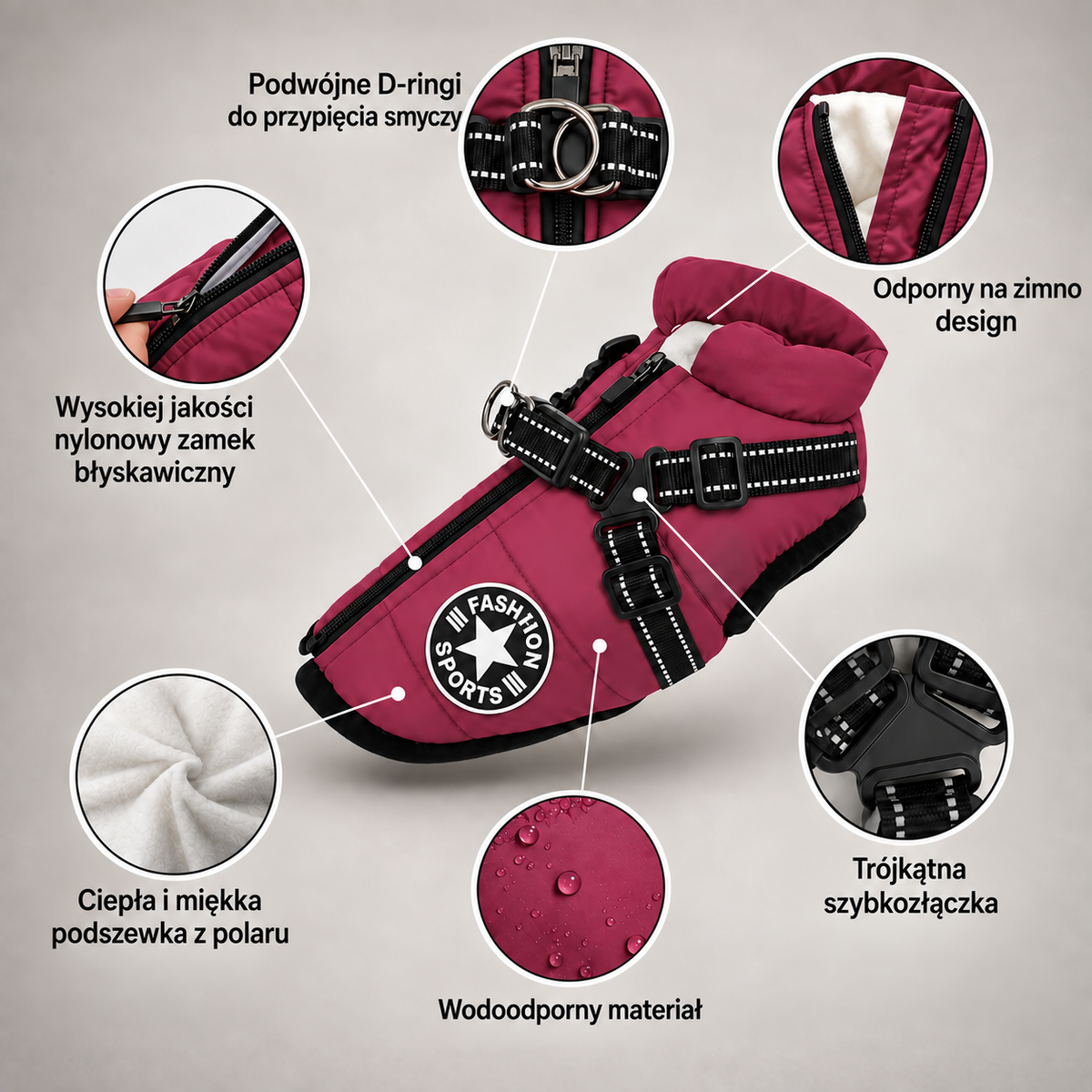 Petstar™ – Wodoodporna kurtka zimowa z wbudowanymi szelkami