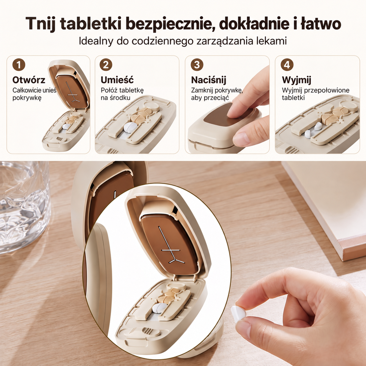 Przenośny przecinacz do tabletek – precyzyjnie dzieli tabletki, kompaktowy design do podróży i użytku domowego