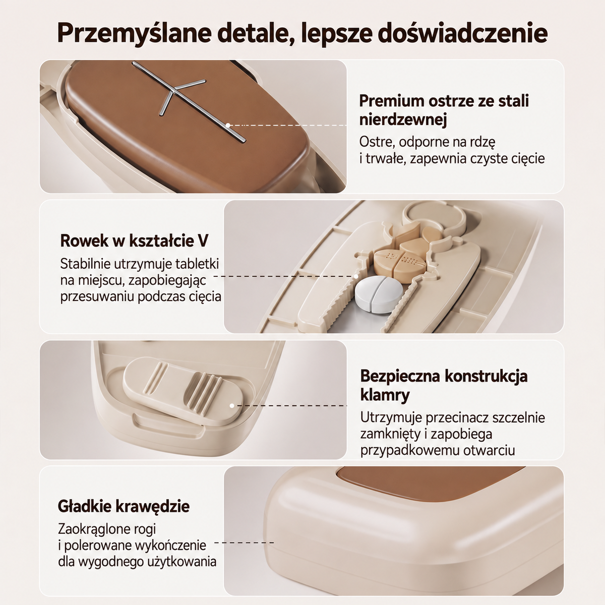 Przenośny przecinacz do tabletek – precyzyjnie dzieli tabletki, kompaktowy design do podróży i użytku domowego
