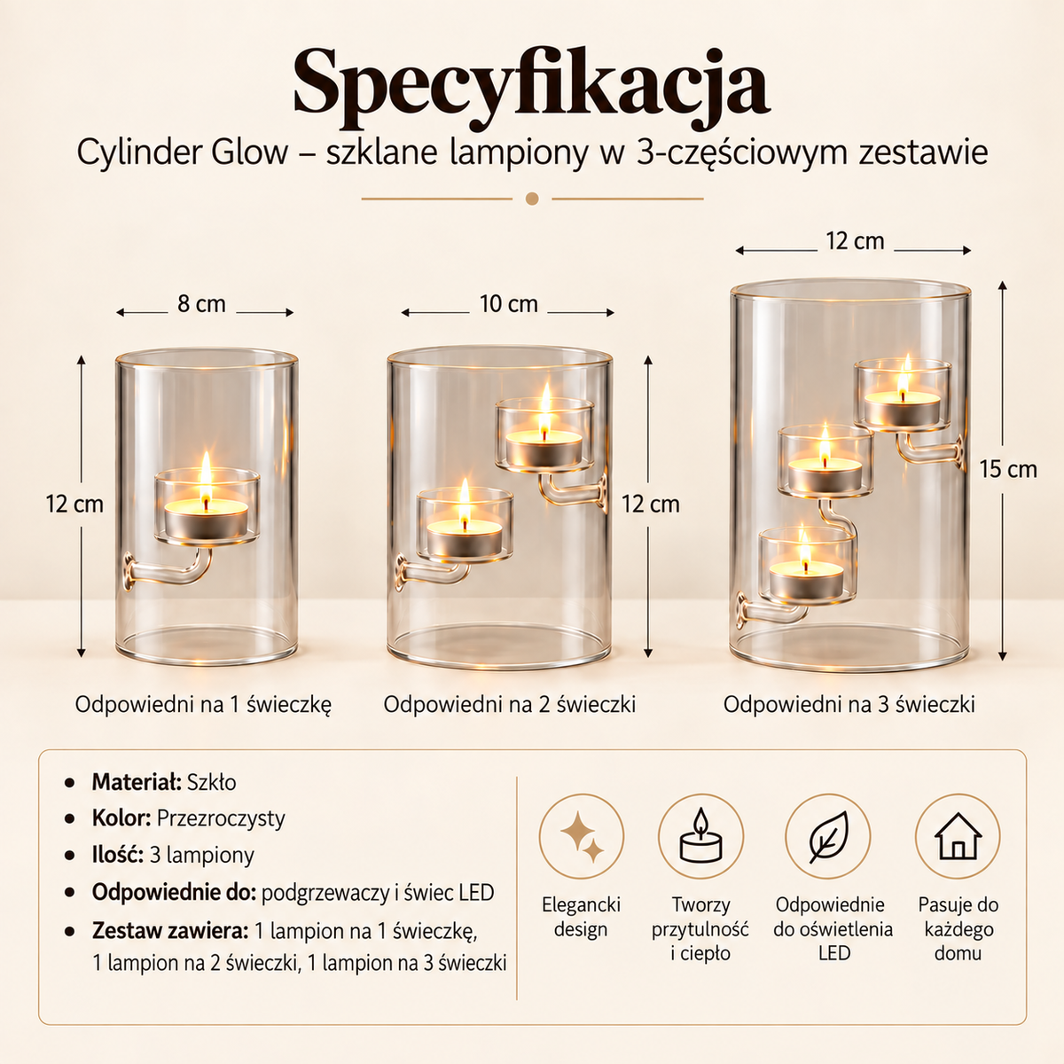 Szklane lampiony na tealighty (3 sztuki)
