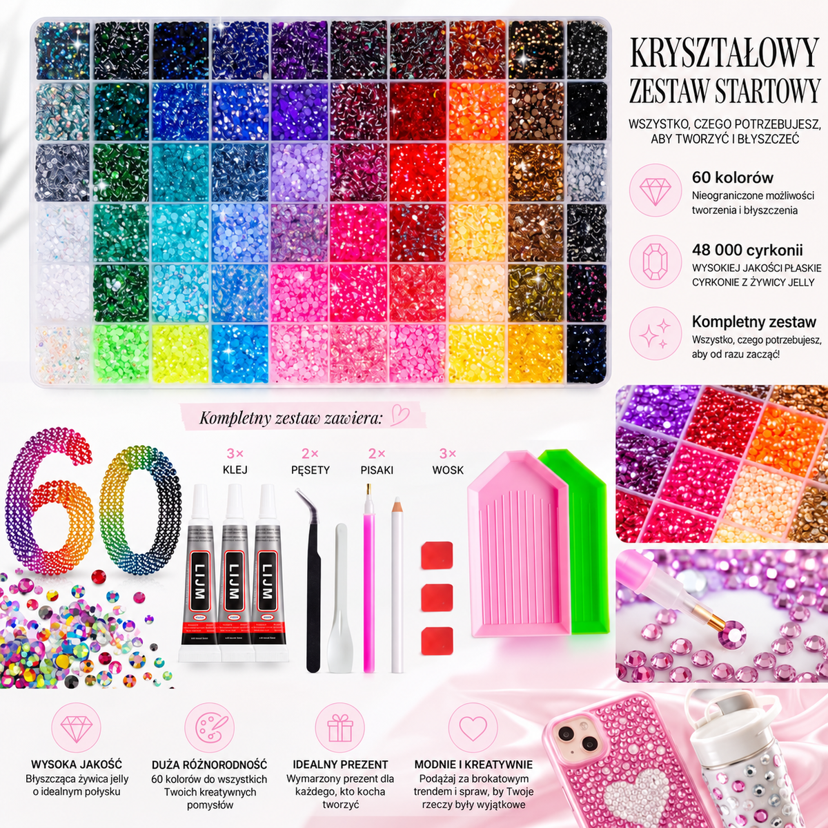 Zestaw Bedazzle – 48 000 cyrkonii w 60 kolorach