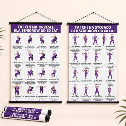 Trening Tai Chi na krześle – zestaw 2 plakatów do prostych ćwiczeń w domu (60+)