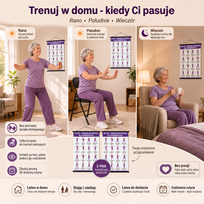 Trening Tai Chi na krześle – zestaw 2 plakatów do prostych ćwiczeń w domu (60+)