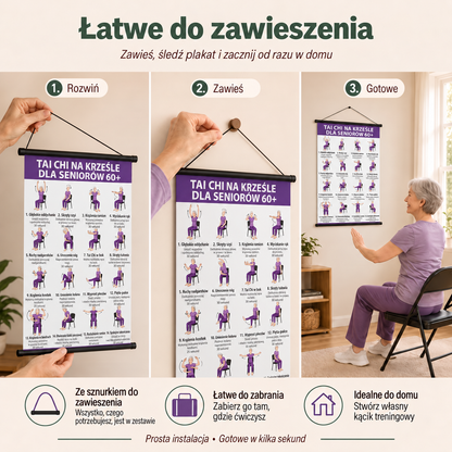 Trening Tai Chi na krześle – zestaw 2 plakatów do prostych ćwiczeń w domu (60+)