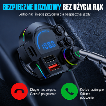 Uniwersalny transmiter FM Bluetooth - Bezprzewodowe przesyłanie muzyki i rozmowy bez użycia rąk