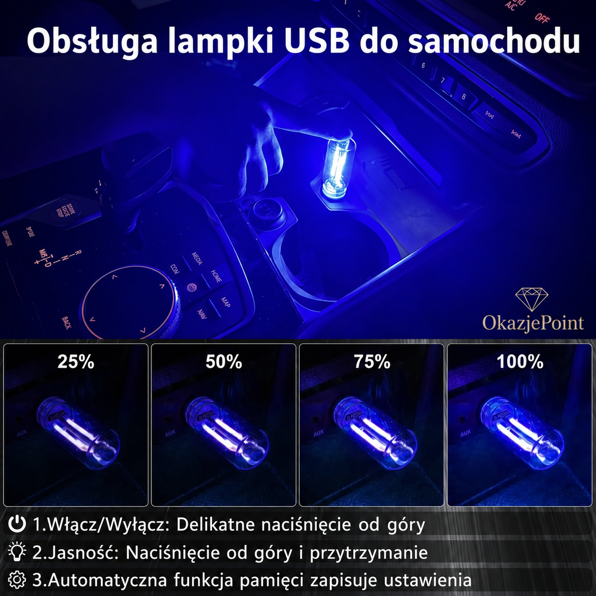 Lampka nocna USB do samochodu