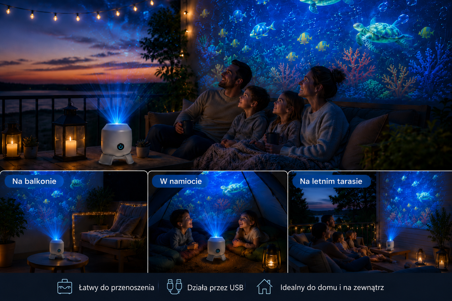 Projektor OceanWave z efektem fal oceanu i obracającymi się diodami LED – Stwórz magiczne wieczory