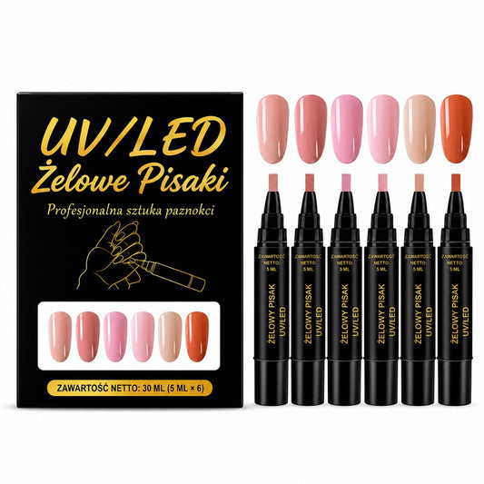 SalonPen – Żelowy lakier w pisaku 3 w 1 do paznokci z lampą UV (zestaw 6 sztuk)