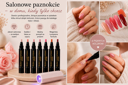 SalonPen – Żelowy lakier w pisaku 3 w 1 do paznokci z lampą UV (zestaw 6 sztuk)