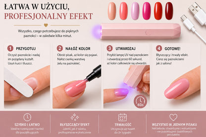 SalonPen – Żelowy lakier w pisaku 3 w 1 do paznokci z lampą UV (zestaw 6 sztuk)