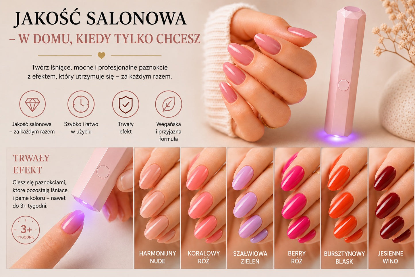 SalonPen – Żelowy lakier w pisaku 3 w 1 do paznokci z lampą UV (zestaw 6 sztuk)