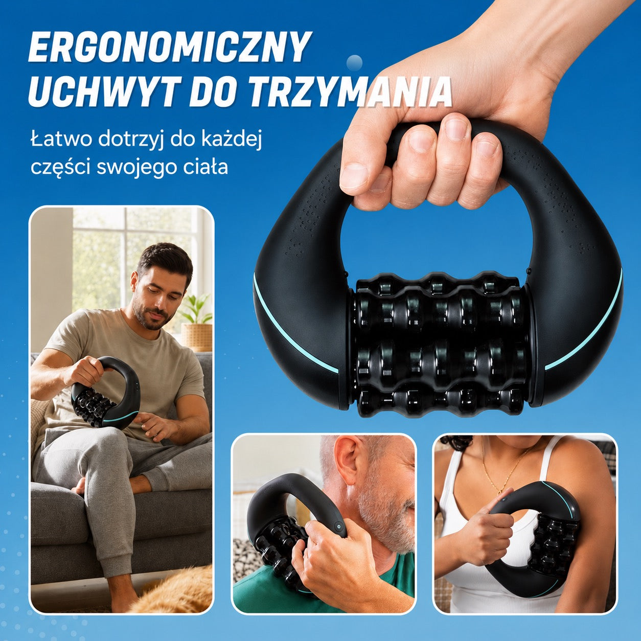 Elektryczny ręczny masażer rolkowy – Głęboki masaż ugniatający
