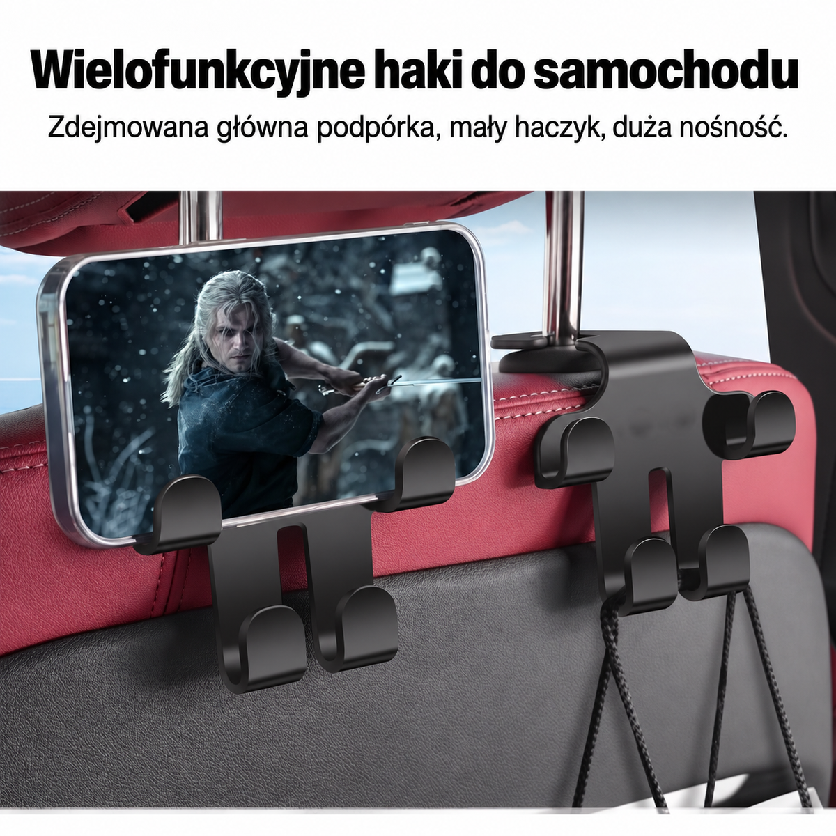 Haczyk na Zagłówek z Logo Samochodu (2 Sztuki) — Solidne, oszczędzające miejsce przechowywanie toreb, zakupów i akcesoriów