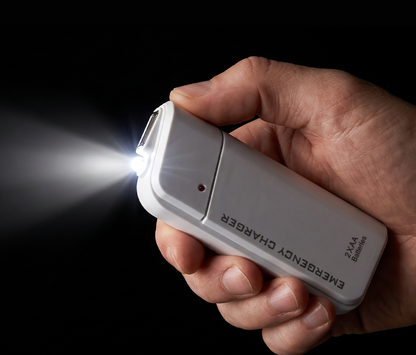 Przenośna ładowarka awaryjna na baterie AA – ładowanie USB, kompaktowa i z latarką LED – idealna w podróży, dojazdach i podczas przerw w dostawie prądu