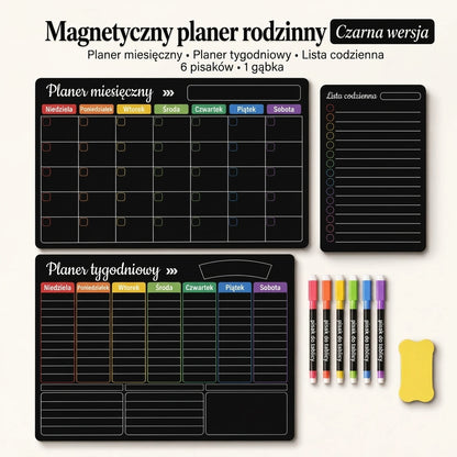 Magnetyczny planer rodzinny – Widok miesięczny, tygodniowy i dzienny