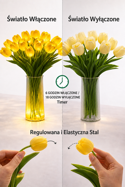 Romantyczna lampa LED tulipany – Zasilane bateriami tulipany LED łączące dekorację kwiatową z delikatnym oświetleniem nastrojowym